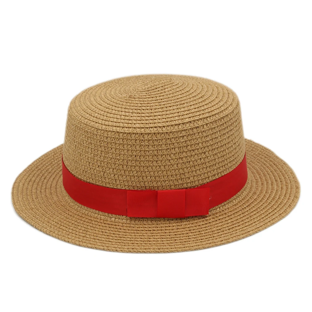 Mistdawn Dames vrouwen Stro Sailor Schipperhoed Zomer Strand Zon Pork Pie Bowler Cap Rood Lint