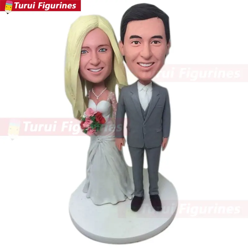 Personalized Wedding Cake Topper Bobble Head Clay Figurine Based on Customers' Photos Birthday Wedding Cake Topper Wedding Gifts