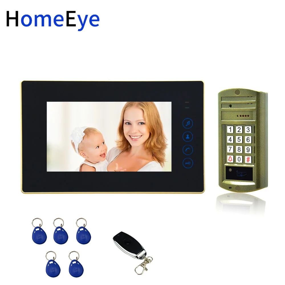 7inch Video Door Phone Video Intercom Door Bell Password+ID Card Home Access Control System 1200TVL IP65 Waterproof Touch Button