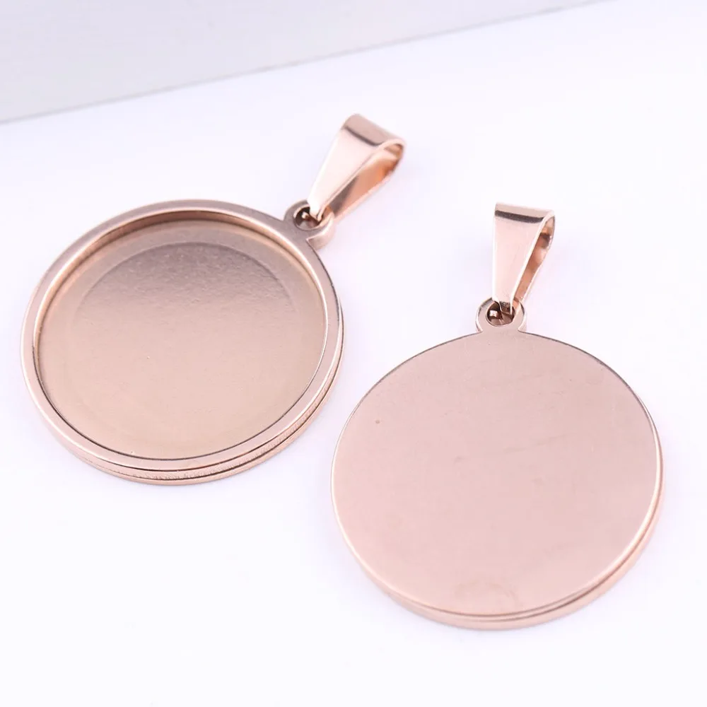 Onwear 5pcs Round Cabochon Base Settings 20mm 25mm 30mm Rose Gold Bezel Pendant Trays Diy Necklace Blanks For Jewelry Making