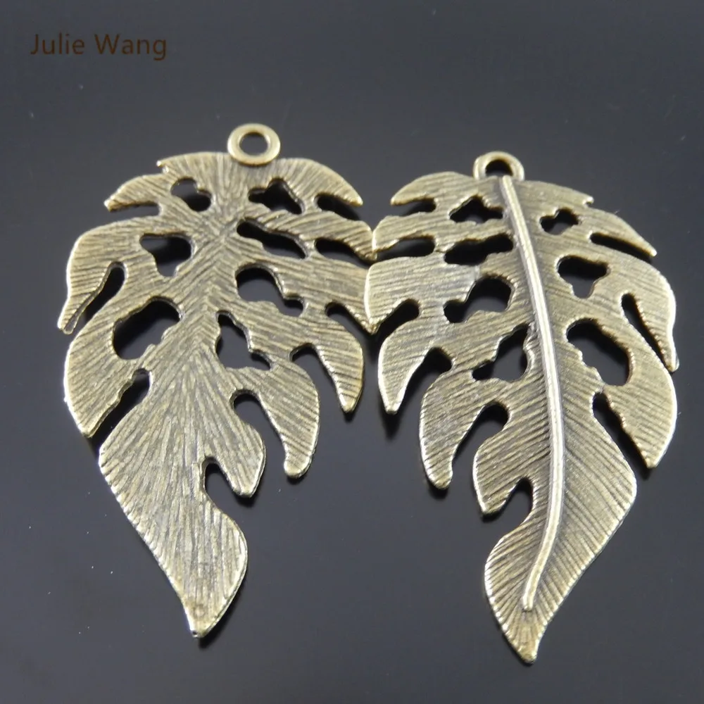 Julie Wang 5-20PCS Alloy Leaf Charms Antique Bronze Hollow Large Leaves Pendant Charms Handmade Hanging Tops Jewelry Making