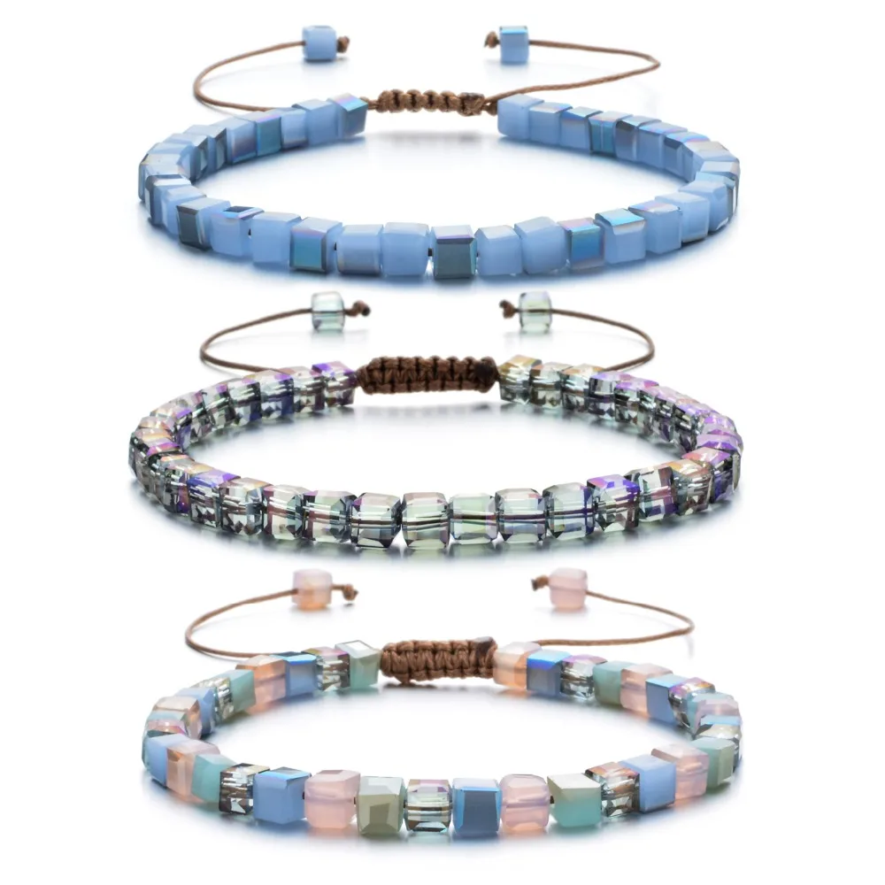 ZMZY 3pcs Mixed Crystal Glass Stone Beads Bracelet Friendship Bracelets for Women Gift Colorful Boho Style Party Luxury Jewelry