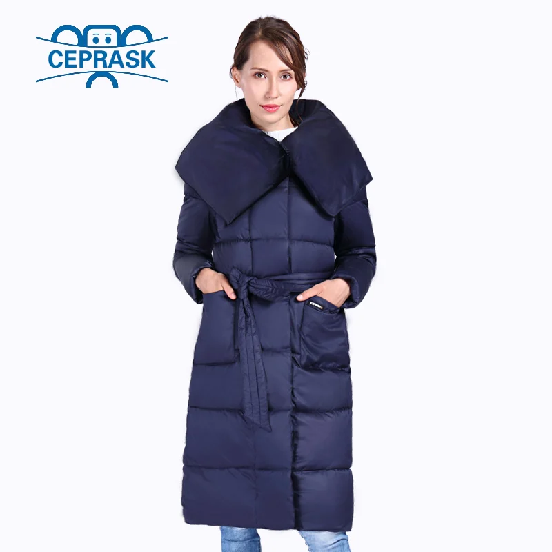 CEPRASK 2023 New High Quality Winter Jacket Women Outerwear X-Long With Belt Women\'s Thick Parka Winter Coat Hooded Down Jacket