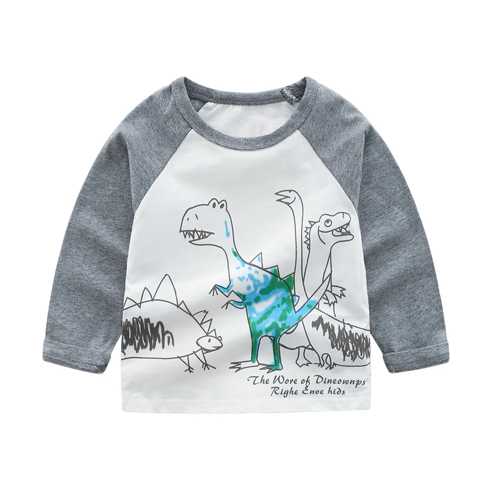 Boys girl Cotton Long Sleeve T Shirt brand Cartoon Dinosaur car Kids Tops Tees Spring Autumn For 2-7Y wholesale Children clothes