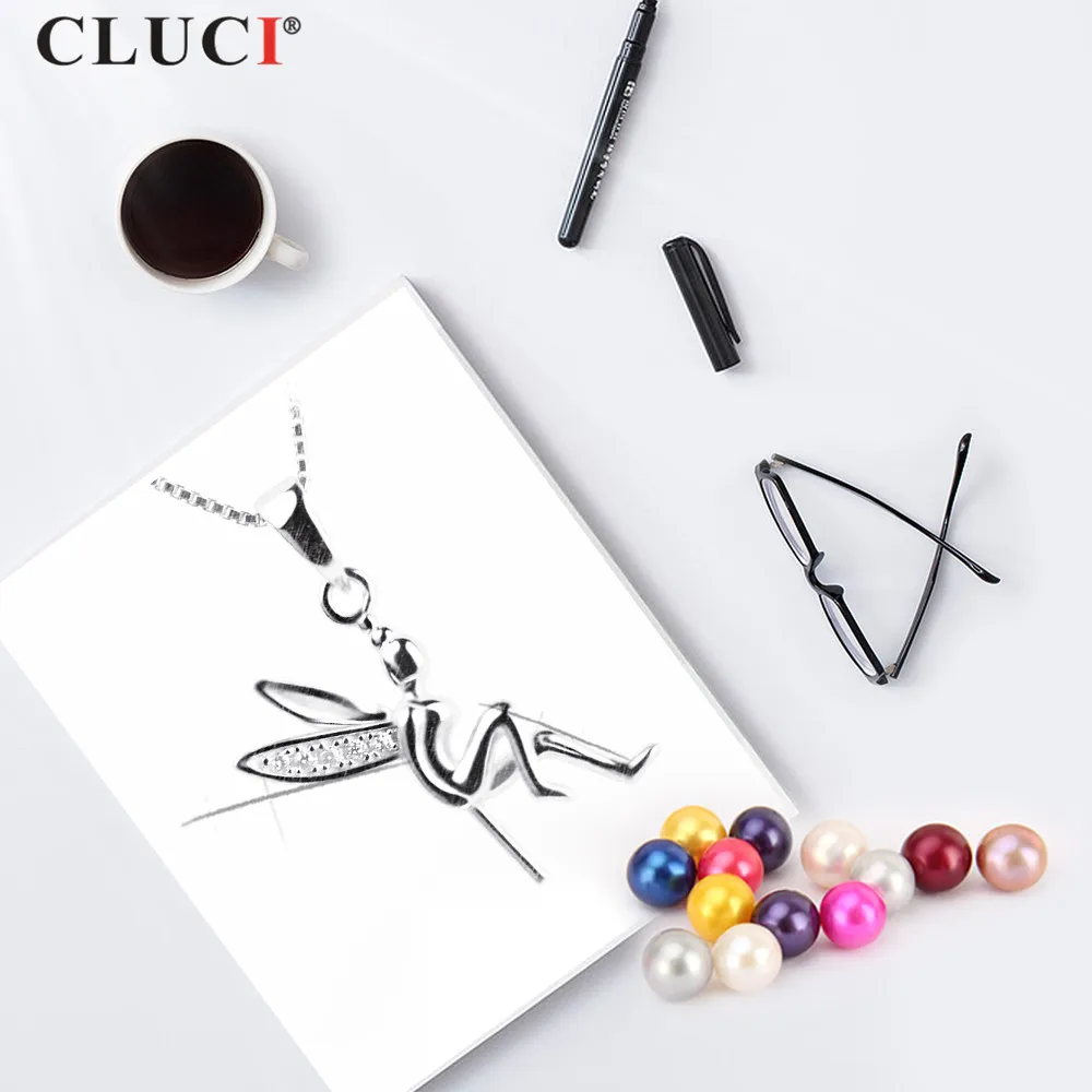 CLUCI  925 Sterling Silver Lovely Fairy Pearl Pendant Pink and White CZ For Girls Necklace Jewelry,can stick 6-7mm pearl SP304SB
