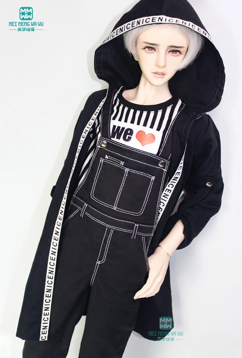 BJD ตุ๊กตาเสื้อผ้าเหมาะกับ 70 ซม.-75 ซม.BJD ลุงแฟชั่น handsome Black Letter Coat Trench Coat