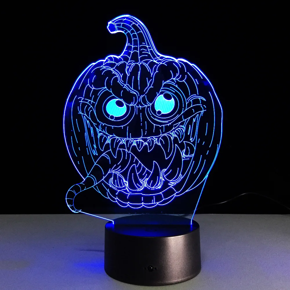 Figura de acción de acrílico, de 7 colores luz nocturna, monstruo de Halloween, calabaza, control remoto, USB, decoración de habitación