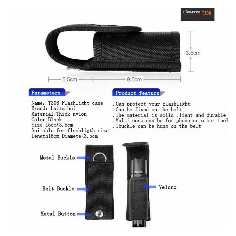Every Size Flashlight Pouch Holster Case Nylon Adhesive Belt Pouch Case for LED Flashlight Torch