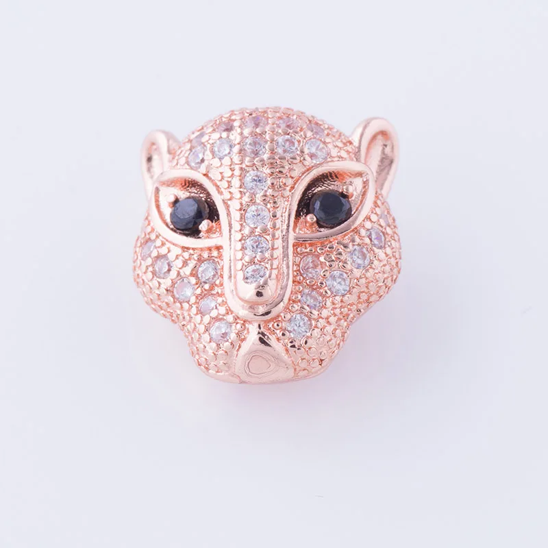 JUYA 12mm Beads For Jewelry Making Copper Micro Pave Crystal Jaguar Animal Beads For Bracelets Fashion 3D Charms Diy Accessories