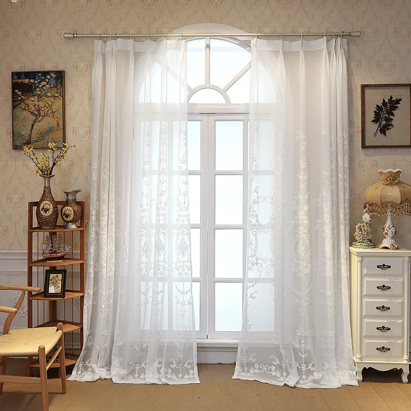 Customized Embroidered White Voile Tulle Sheer Curtains Encryption Curtains Bedroom Window Curtain Living Room Rideaux Voilage