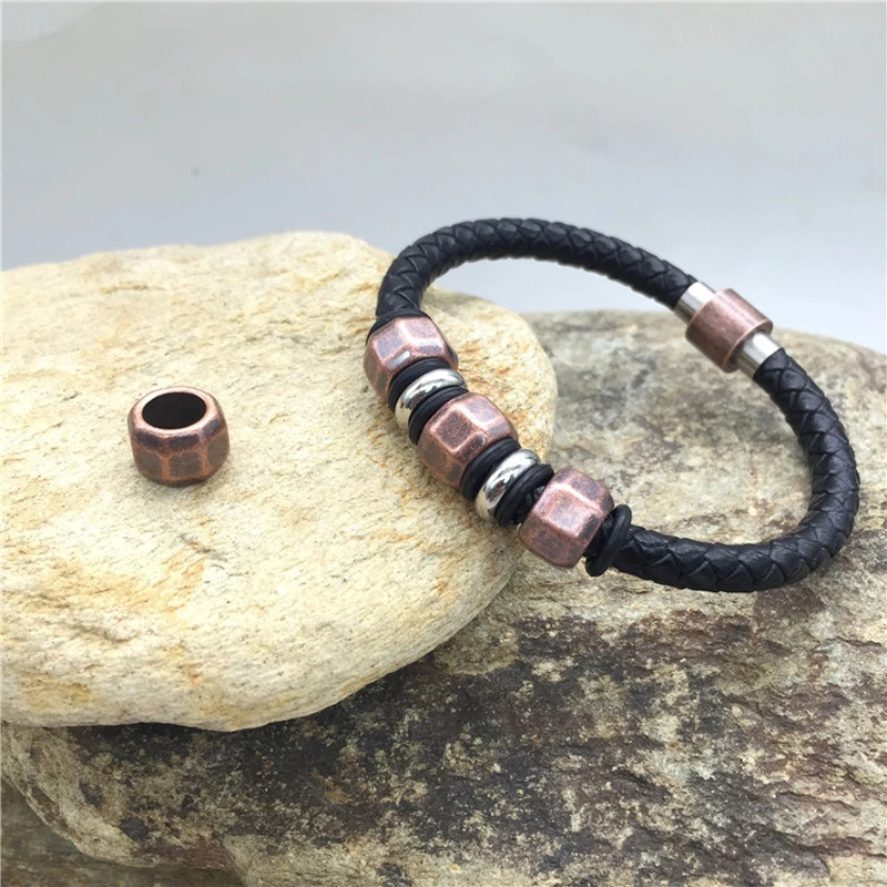 

Wonlee Winle Stainless Steel 6.9mm hole Retro Copper Tube Bead Charm For Men Leather Bracelet Jewelry Making(Without Bracelet)