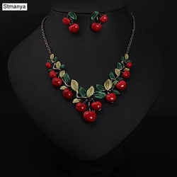 Hot Women Fashion Cute Retro Fashion Retro Jewelry Cherry Necklace Set Best Gift jewelry N1111