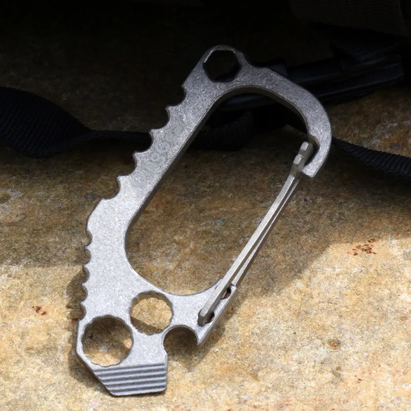 QingGear Stonewashed TC4 Titanium Carabiner Multi purpose Outdoor Kit Pry Tip Screwdriver Bottle Opener Box Opener Special gift