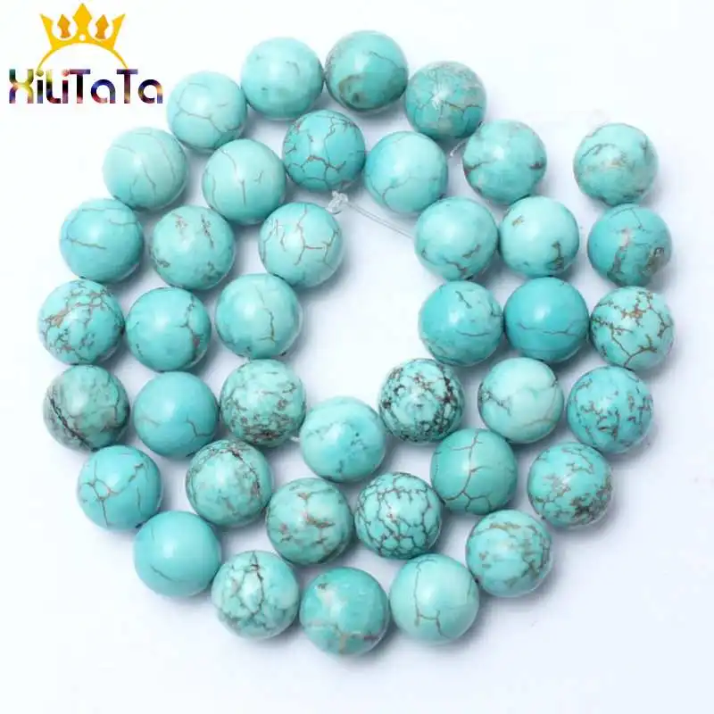 Natural Blue Turquoises Stone Beads Round Loose Spacer Beads 15inches 4/6/8/10/12/14mm For Jewelry Making DIY Bracelets Necklace - view 4
