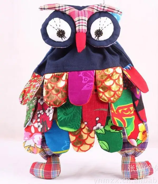 1 pcs/lot Preschool Kids Owl Ethnic Bag Colorful Stitch cartton soft Backpack with string Children Purse Gift patchwork bag