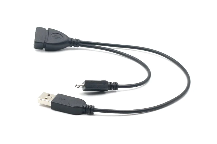 1 in 2 OTG Micro USB Host Power Y Splitter USB Adapter to Mirco 5 Pin Male Female Black Cord for mobile phone charging Cable