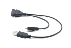 1 in 2 OTG Micro USB Host Power Y Splitter USB Adapter to Mirco 5 Pin Male Female Black Cord for mobile phone charging Cable