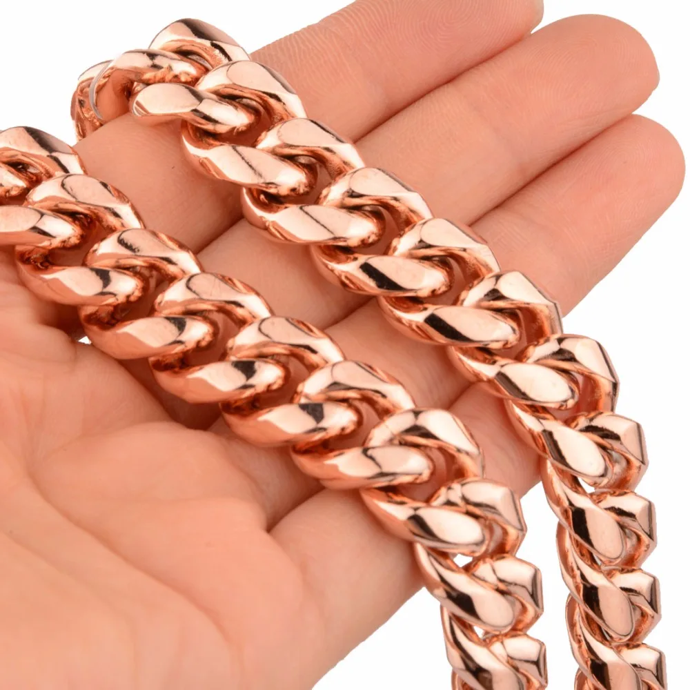 Hot Sale Chic Miami Cuban Chains For Men Hip Hop Jewelry Rose Gold Color Thick Stainless Steel  Wide Big Chunky Necklace Gift