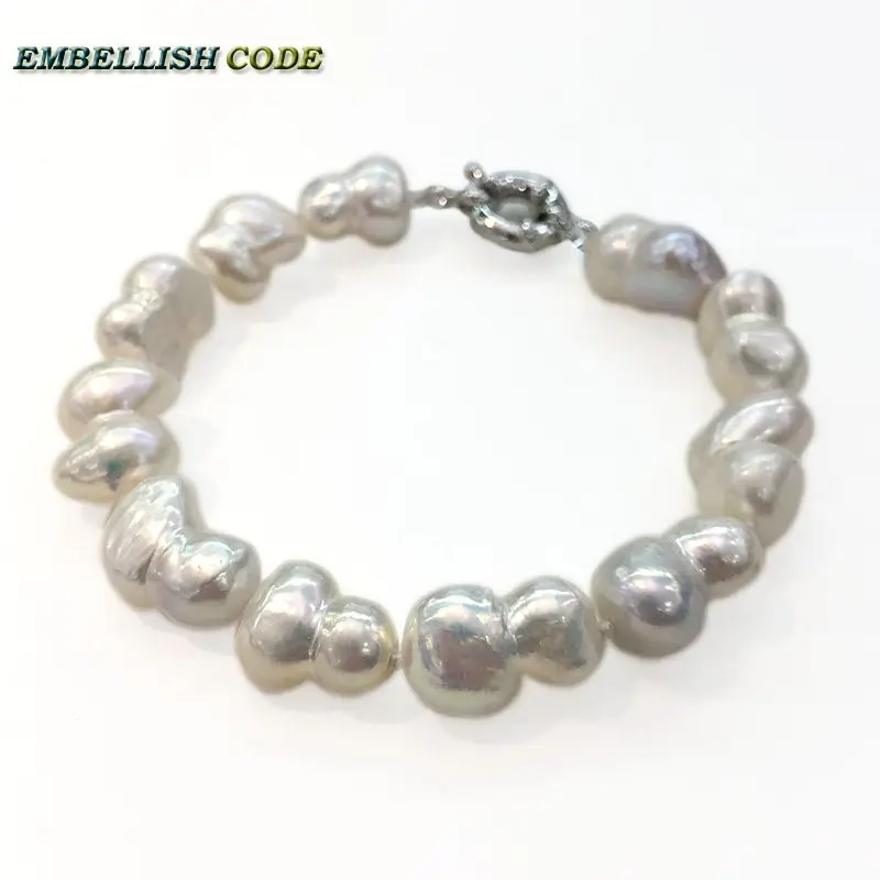 selling well bracelet Baroque style Irregular Peanut shape real freshwater pearls bangle with knots white fine jewelry Special