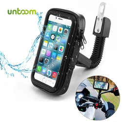 Untoom Waterproof Motorcycle Motorbike Phone Holder Cell Phone Mount Bracket for Scooter Rearview Mirror Stand for iPhone Xiaomi
