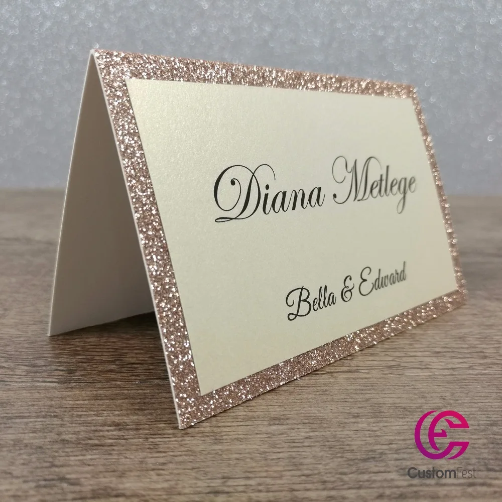 30pcs/lot Personalized Place card name card for party and wedding Champagne glitter thick paper