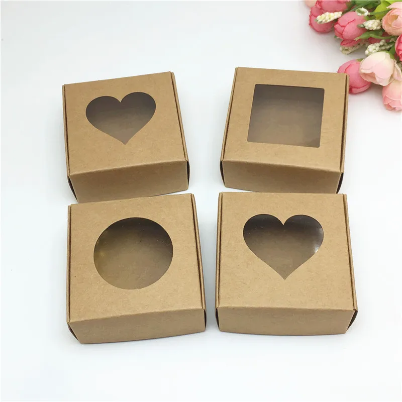 20pcs Kraft Paper Window Box For Products/Favors Jewelry Display Packing Gift Box Popular Cardboard Handmade Soap Case Boxes