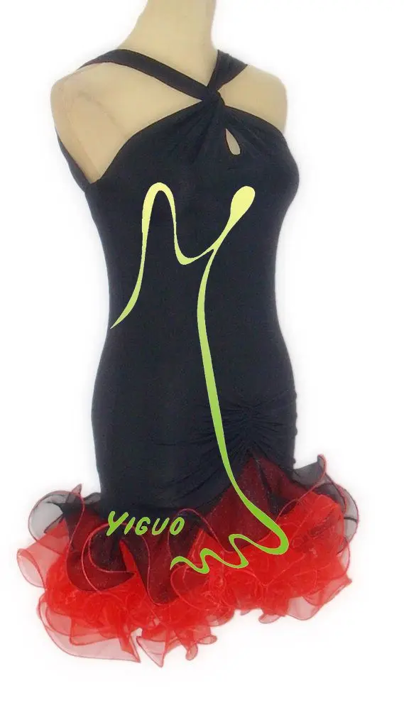 

Latin dance band backless cross collar off shoulder dress W11021 lotus Latin performing dress