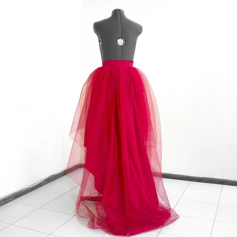 High Low Tulle Skirt Red Ball Gown Hi Low Tutu Wedding Skirt Fashion Layered Asymmetrical Skirt for Prom Party Custom Made