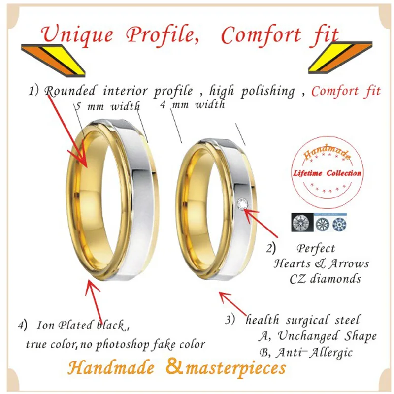 Bicolor Lover Alliance Titanium Jewelry Couple Wedding Rings Set for Men and Women Marriage Tungsten Ring 4mm 5mm 6mm