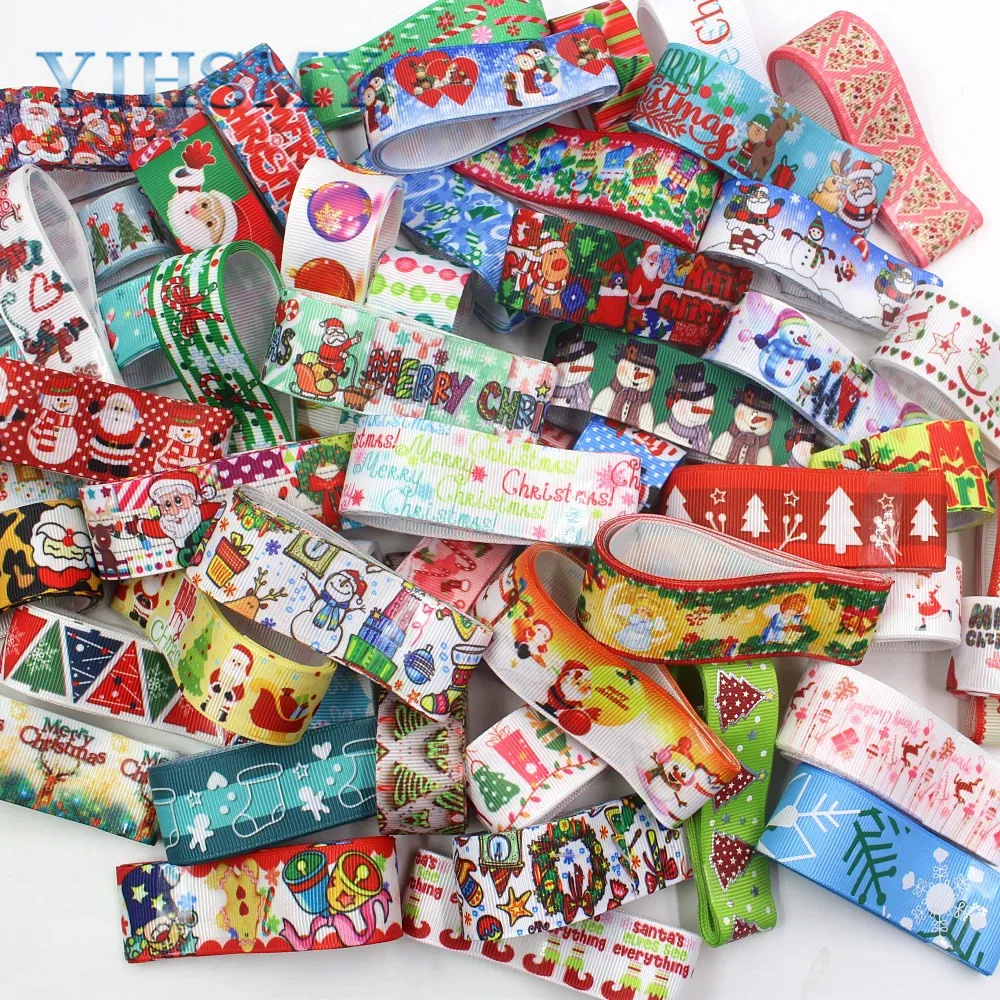 YJHSMY,IMG_0594,22 /25mm 5 Yards Christmas mixed satin ribbon, dress accessories ribbon, DIY handmade material