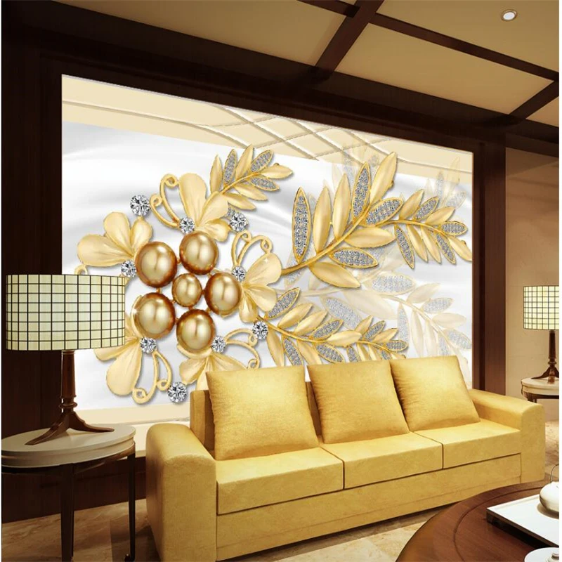 

wellyu Imitation soft package jewelry flower leaf TV background wall custom large mural green silk wallpaper