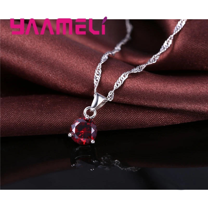 Candy 8 Colors 925 Sterling Silver Wedding Elegant Jewelry Sets Crystal Pendant Collar Necklace Earrings