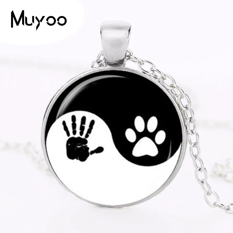 hot sale yin yang necklace tai ji shape black and white glass dome photo pendent chinese Taoism sign ancient Eight Diagrams HZ1