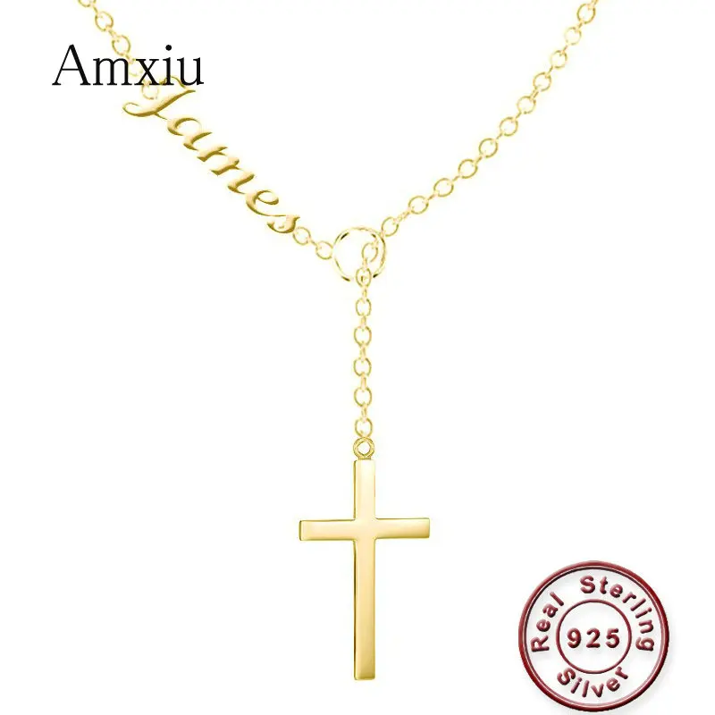 

Amxiu Personalized Name Necklace Engrave 1-2 Names Cross Necklace Customize 925 Sterling Silver Necklace For Women Men Jewelry