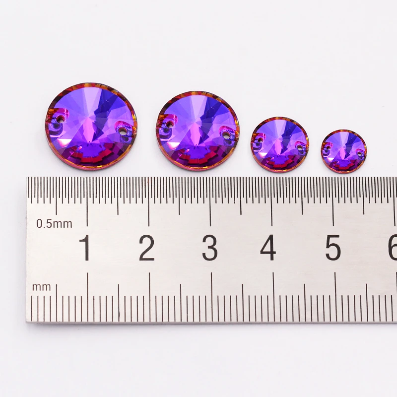 Colorful hotfix glass Crystal Rivoli strass Sew on rhinestone applique wedding dress diy Violet Blue 8mm,10mm,12mm,14mm