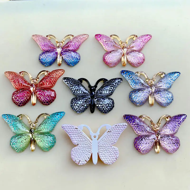 Mix Colors Butterfly Natural Stone Convex Series Flat back Resin Cabochons Jewelry Accessories 10pcs 23*38mm -B27A