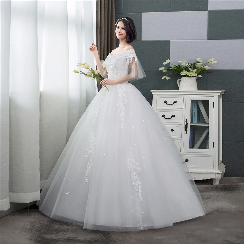 Vestidos de casamento baratos do laço 2020 com decote em v fora do ombro tule vestido de casamento nupcial applique moda sexy vestidos robe de mariage