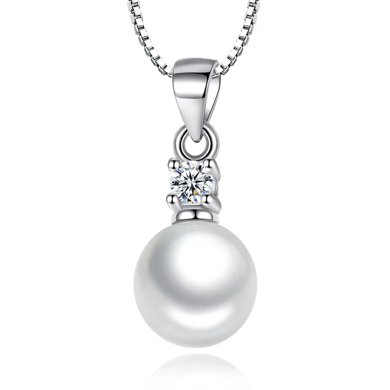 Silver Color  Necklace Drilling Of Zircon Pearls No Chain Necklaces & Pendants For Women Fine Jewelry Collares  VNS8021