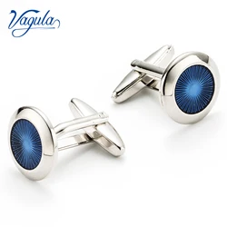 VAGULA Excellent Quality Cufflinks Luxury Brand Suit Shirt Gemelos Button Bonito Blue Epoxy Cuff links 277