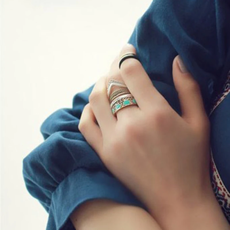 Anise Simple Geometric Circle Sets Rings Sets for Women Retro Silver Color Open Finger Knuckle Rings Fashion Punk Party Jewelry