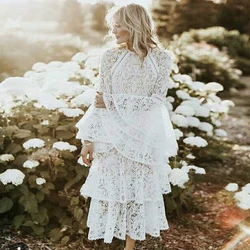 HIGH QUALITY Newest Fashion 2024 Designer Runway Women's Flare Sleeve Cascading Ruffles Lace Dress