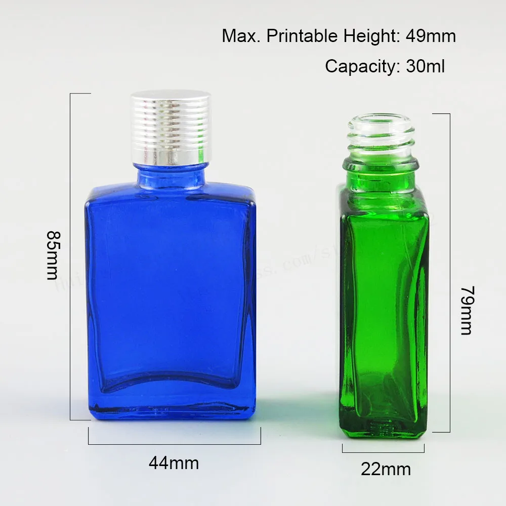 Emmpty 1oz  Square Flat Black white clear red blue green Glass Bottle With Aluminium Bottle 30ML Cream Cosmetic Containers