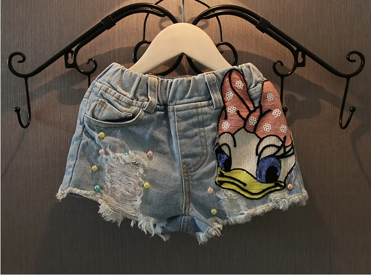 2024 Summer Girl Jeans Cute Sequins Duck Shorts Denim Shorts