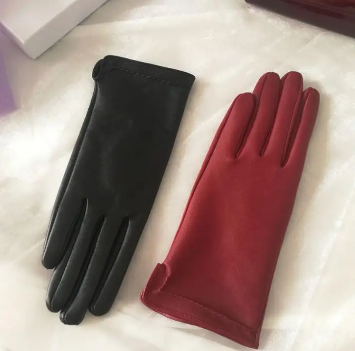 

Women's Autumn Winter Thicken Warm Natural Leather Gloves Female Genuine Leather Brief Dancing Motorcycle Driving Gloves R753