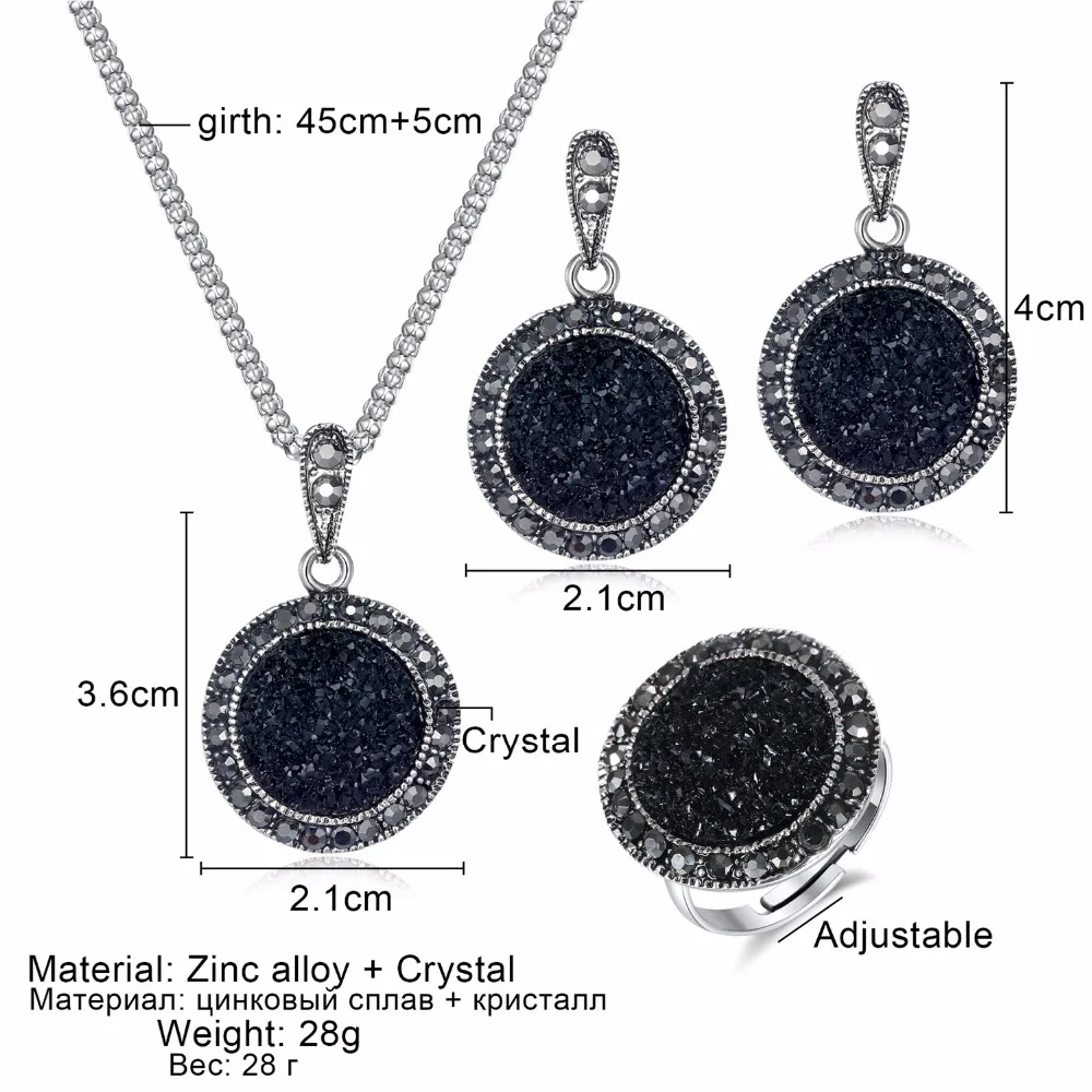 FNIO charm crystal jewelry set pendant round necklace earrings fashion Bijoux party jewelry new gift 2018