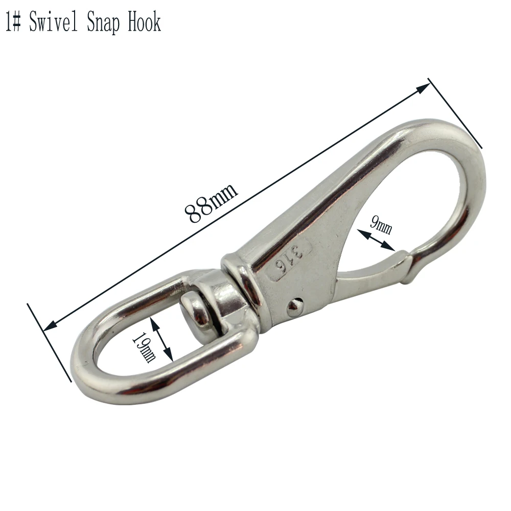 

Stainless Steel Swivel Eye Snap Hook Bag Spring Snap Carabiner Quick Release Dog Chain Bolted Hook 1# Hiking Camping 10pcs 88mm