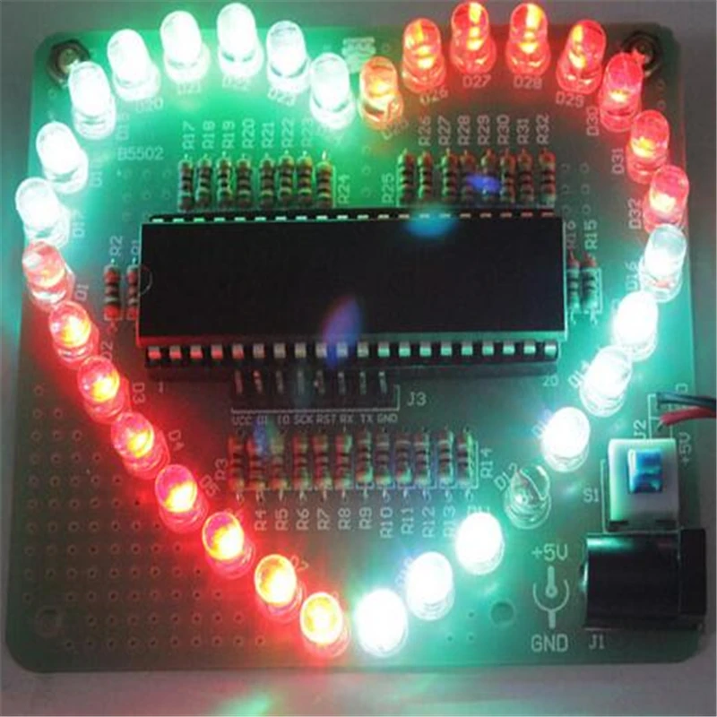 DIY Heart Shape Colorful LED Module Love Water Light STC89C52 Parts & Components Design Electronic Kit