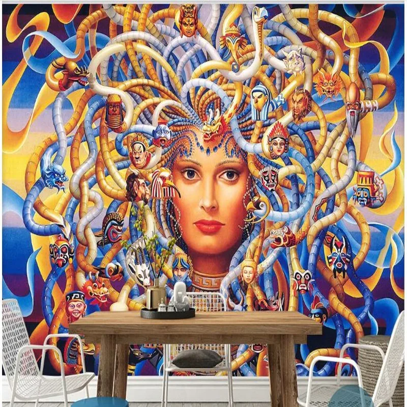 wellyu Custom large - scale murals Medusa banshee Greek mythology retro European and American  TV background wallpaper