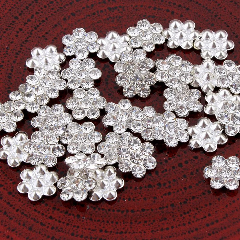 120pcs/lot 11MM Acrylic Metal Snow Rhinestone Button For Craft Flatback Crystal Decorative Buttons For Hair Accessory Wholesale