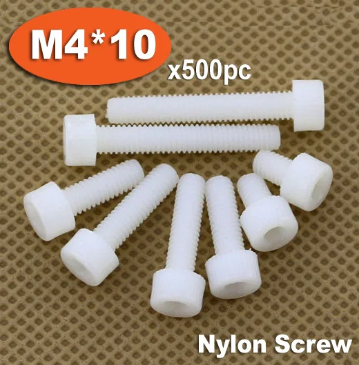 

500pc DIN912 M4 x 10 White Plastic Nylon Screw Hexagon Hex Socket Head Cap Screws